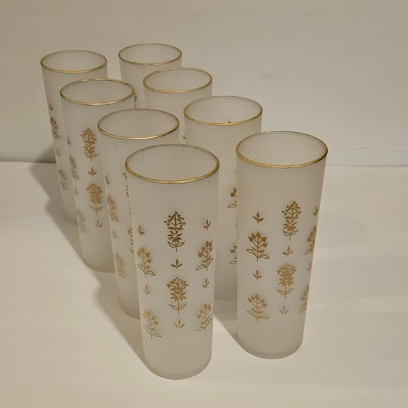 Vintage Frosted Tom Collins Glass Set / 8 pcs.